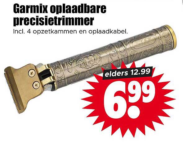 Garmix oplaadbare precisietrimmer Incl. 4 opzetkammen en oplaadkabel.