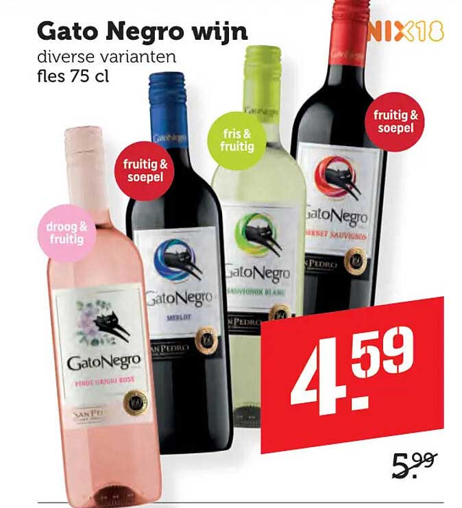 Gato Negro wijn diverse varianten fles 75 cl