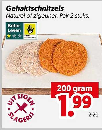 Gebaktschnitzels Naturel of zigeuner. Pak 2 stuks.
