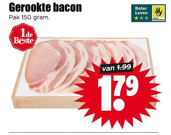 Gerookte bacon Pak 150 gram.