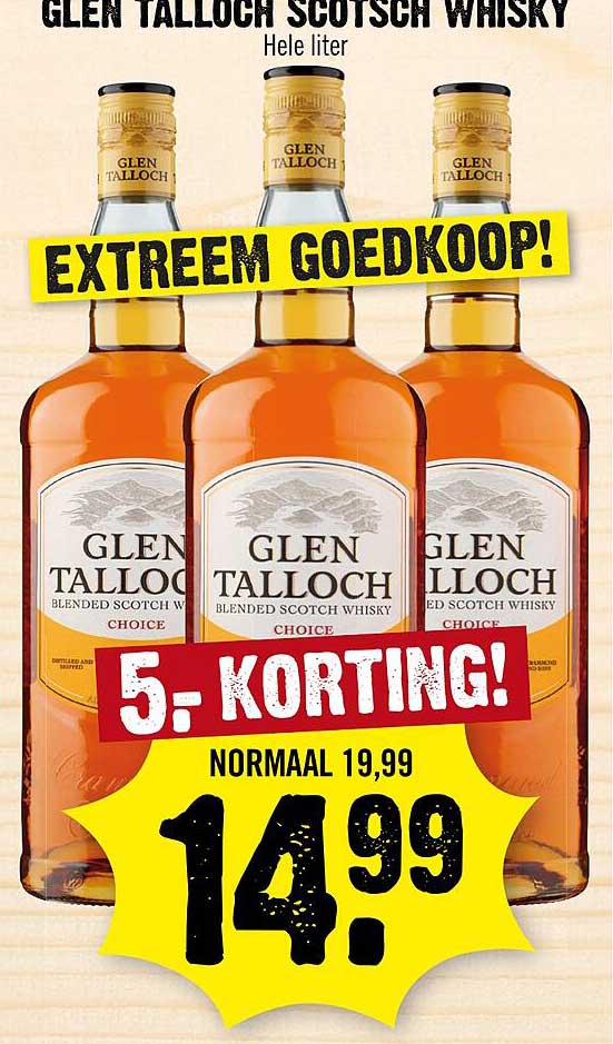GLEN TALLOCH SCOTSCH WHISKY Hele liter 5.- KORTING!