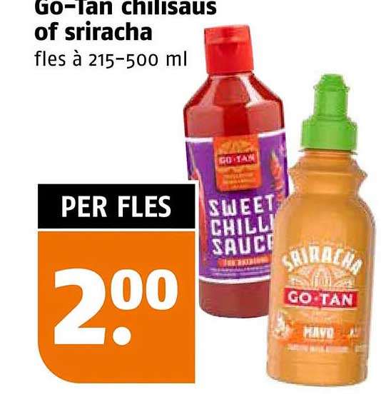 Go-Tan chilisaus of sriracha fles à 215-500 ml