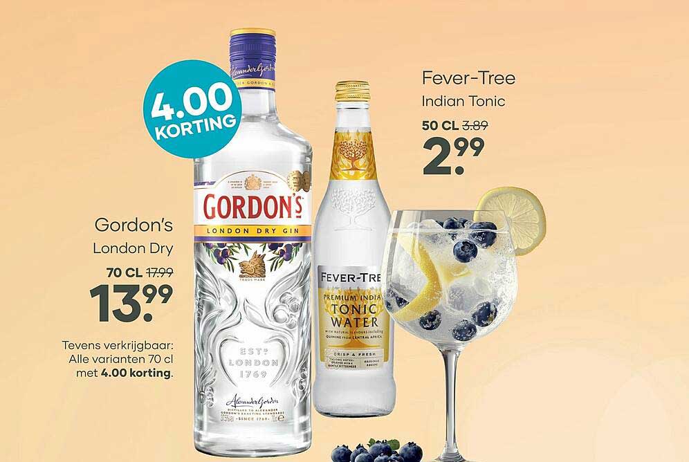 Gordon's London Dry 70 CL 4.00 KORTING