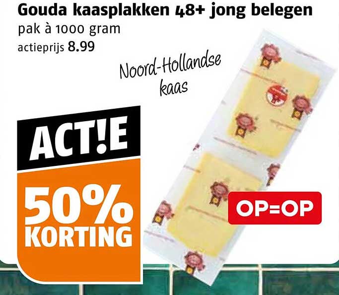 Gouda kaasplakken 48+ jong belegen pakket à 1000 gram ACT!E 50% KORTING