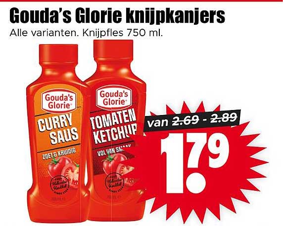 Gouda’s Glorie knijpkanjers - Alle varianten. Knijpfles 750 ml.