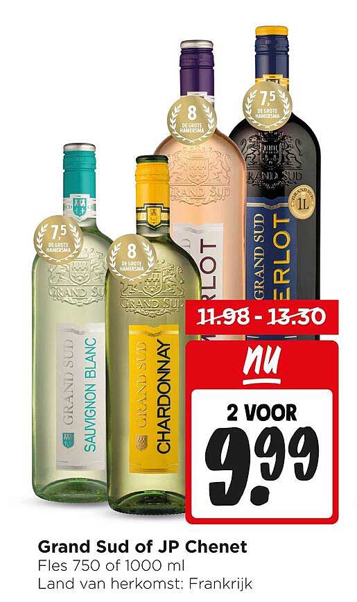 Grand Sud of JP Chenet Fles 750 of 1000 ml Land van herkomst: Frankrijk