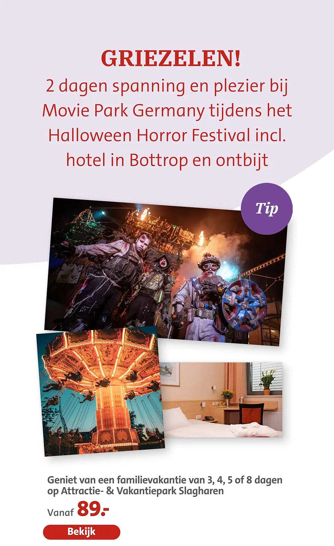 GRIEZELEN! 2 dagen spanning en plezier bij Movie Park Germany tijdens het Halloween Horror Festival incl. hotel in Bottrop en ontbijt