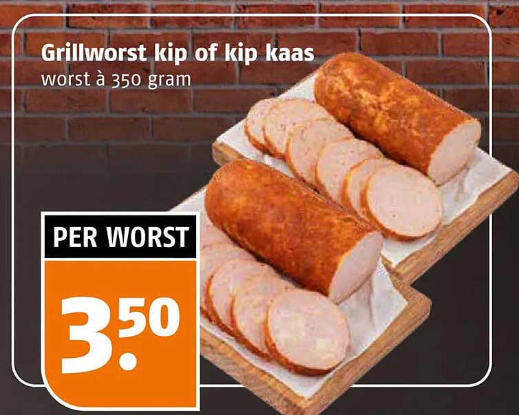Grillworst kip of kip kaas worst à 350 gram