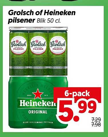 Grolsch of Heineken pilsener Blik 50 cl.