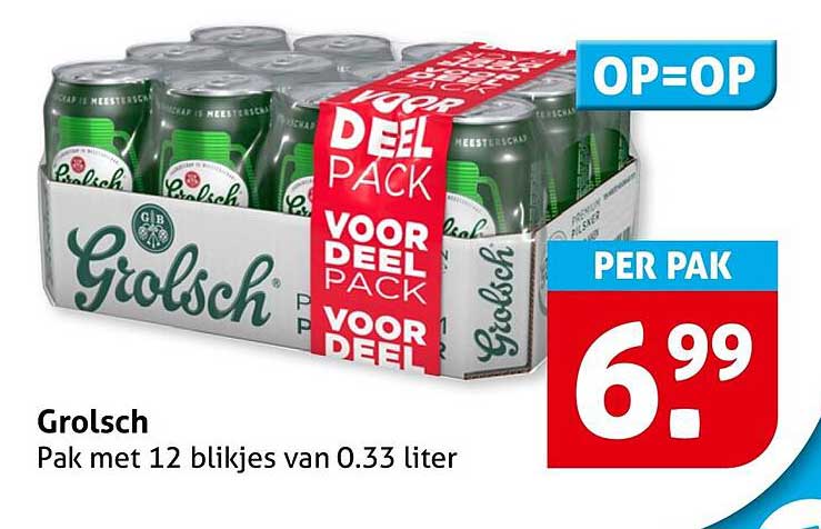Grolsch Pak met 12 blikjes van 0.33 liter OP=OP