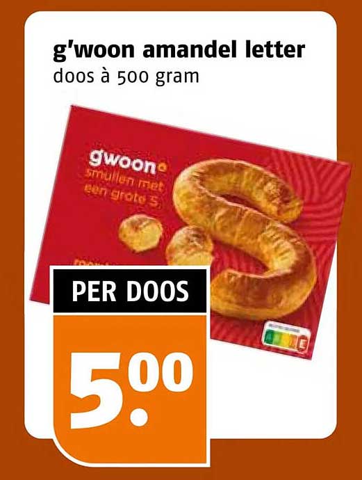 g'woon amandel letter doos à 500 gram