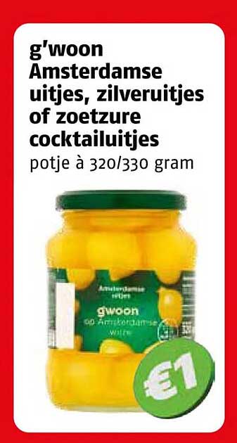 g'woon Amsterdamse uitjes, zilveruitjes of zoetzure cocktailuitjes potje à 320/330 gram
