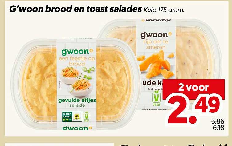 G'woon brood en toast salades kuip 175 gram 2 voor