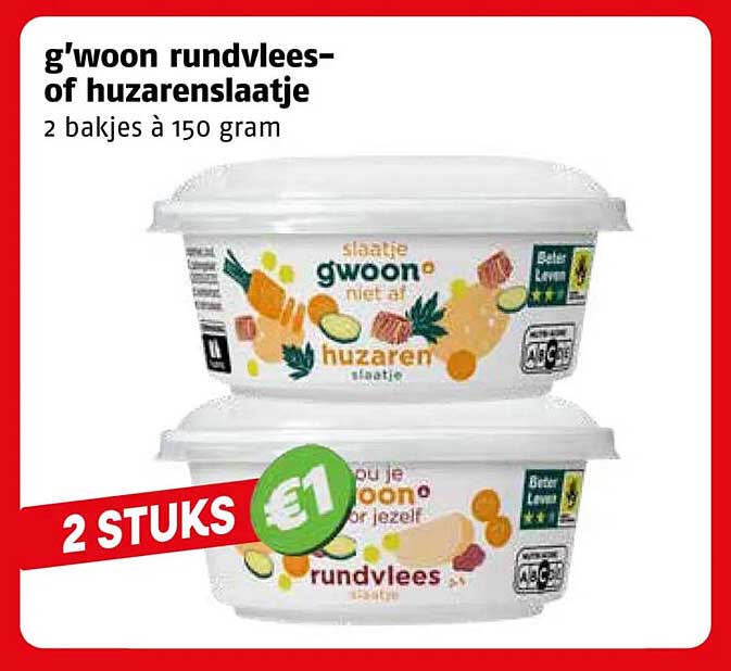 g'woon rundvlees- of huzarenslaatje 2 bakjes à 150 gram