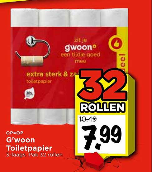 G'woon Toiletpapier 3-laags, Pak 32 rollen