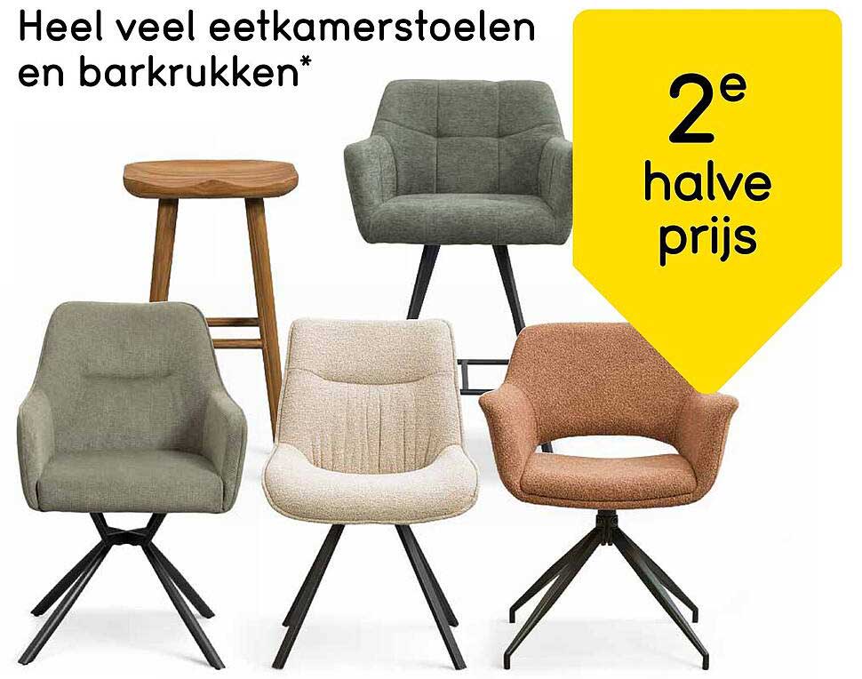 Heel veel eetkamerstoelen en barkrukken* 2e halve prijs