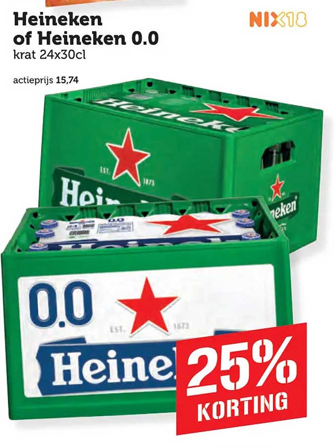 Heineken of Heineken 0.0 krat 24x30cl 25% KORTING
