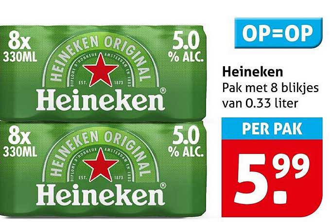 Heineken Pak met 8 blikjes van 0.33 liter