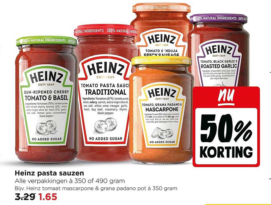 Heinz pasta sauzen 50% korting