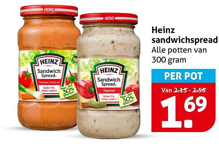 Heinz sandwichspread Alle potten van 300 gram PER POT