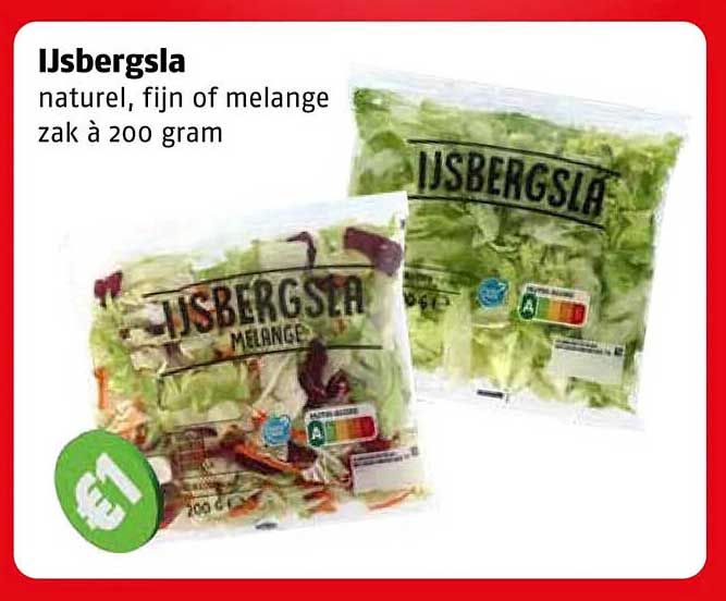 IJsbergsla naturel, fijn of melange zak à 200 gram