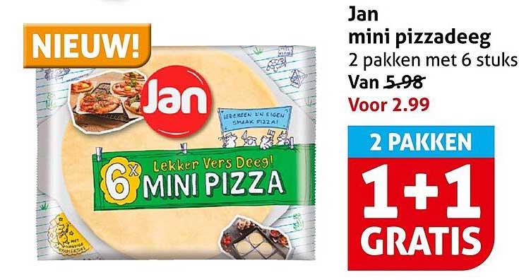 Jan mini pizzadeeg 2 pakken met 6 stuks 1+1 GRATIS
