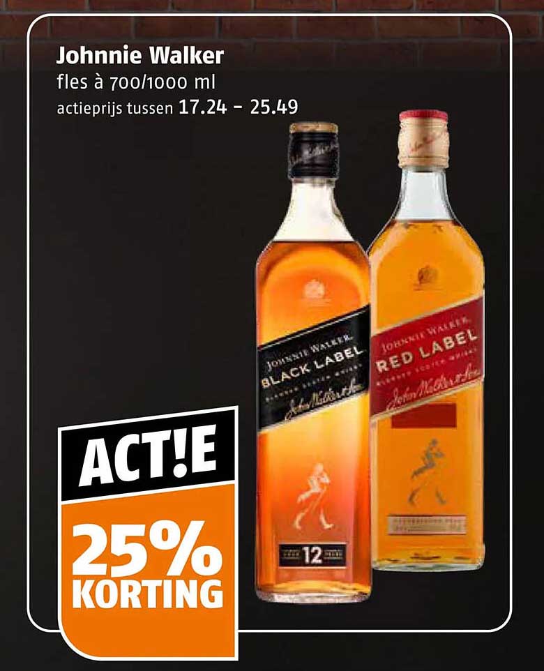 Johnnie Walker fles à 700/1000 ml 25% korting