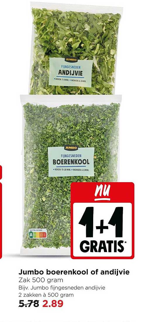 Jumbo boerenkool of andijvie Zak 500 gram 1+1 gratis