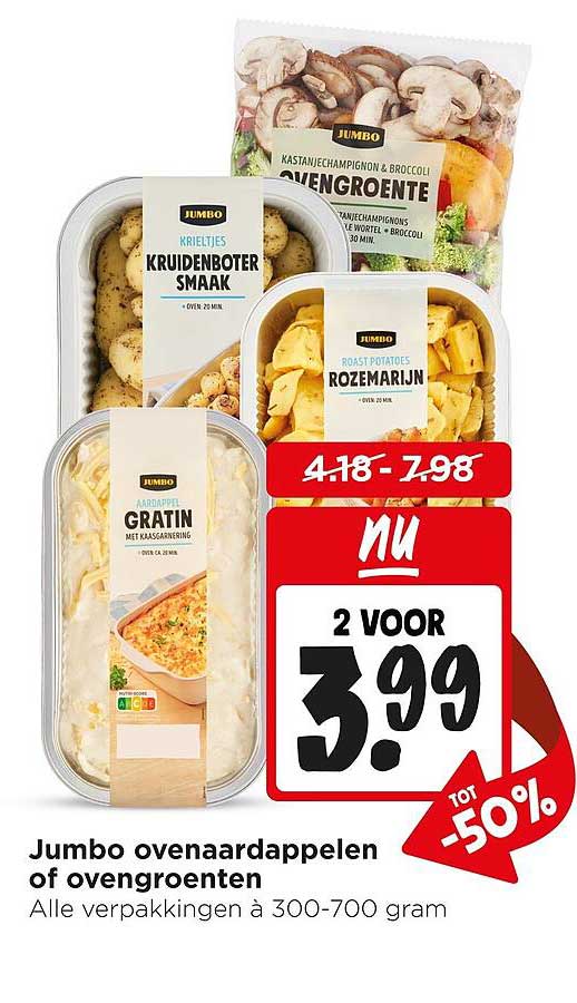 Jumbo ovenaardappelen of ovengroenten - Alle verpakkingen à 300-700 gram - 2 VOOR 3.99 - tot -50%