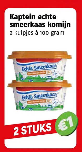 Kaptein echte smeerkaas komijn 2 kuipjes à 100 gram 2 STUKS