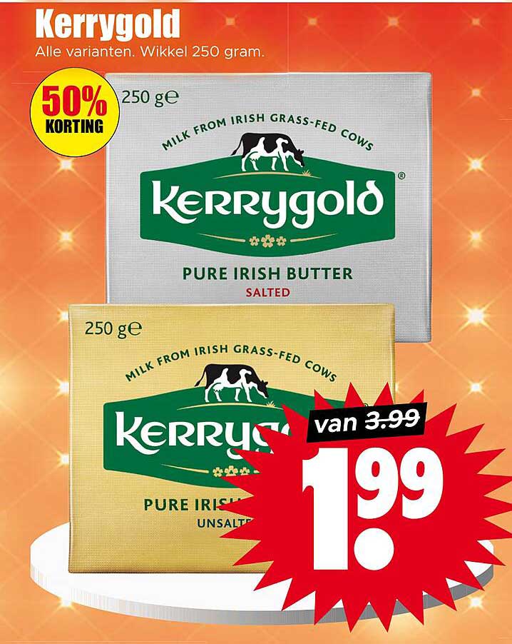Kerrygold Alle varianten. Wikkel 250 gram. 50% KORTING