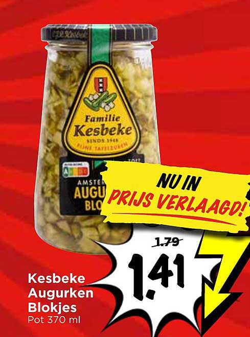 Kesbeke Augurken Blokjes Pot 370 ml NU IN PRIJS VERLAAGD!