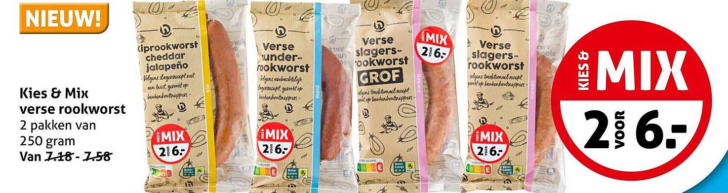 Kies & Mix verse rookworst 2 pakken van 250 gram 2 voor 6,-