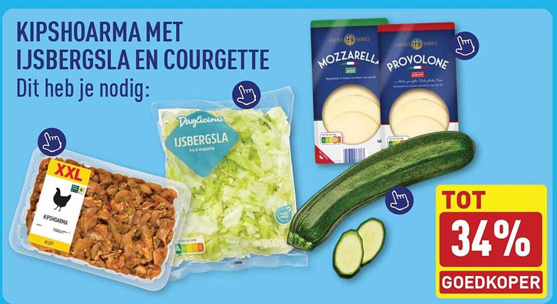 Kipshoarma met ijsbergsla en courgette