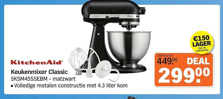 KitchenAid Keukenmixer Classic 5KSM45SSEBM - matzwart