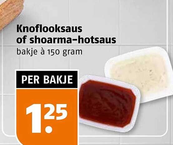 Knoflooksaus of shoarma-hotsaus bakje à 150 gram PER BAKJE