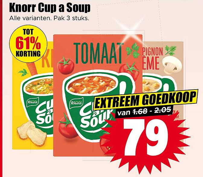 Knorr Cup a Soup Alle varianten. Pak 3 stuks. EXTREEM GOEDKOOP
