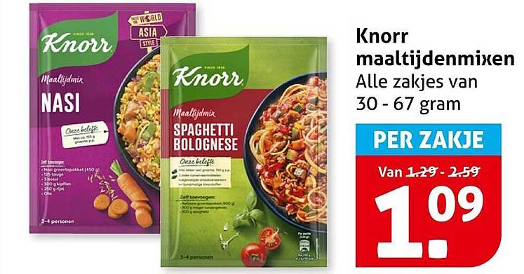 Knorr maaltijddemixen Alle zakjes van 30 - 67 gram PER ZAKJE