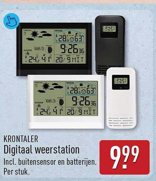 KRONTALER Digitaal weerstation Incl. buitensensor en batterijen. Per stuk.