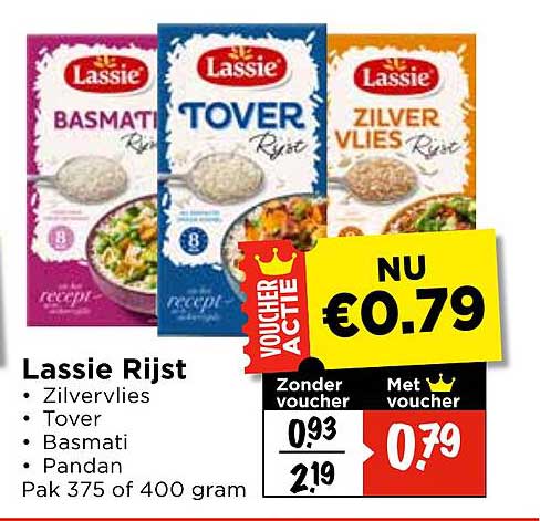 Lassie Rijst - Zilvervlies - Tover - Basmati - Pandan - Pak 375 of 400 gram