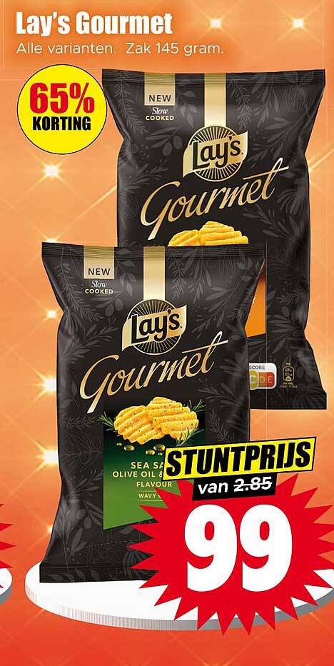 Lay’s Gourmet Alle varianten. Zak 145 gram. 65% KORTING