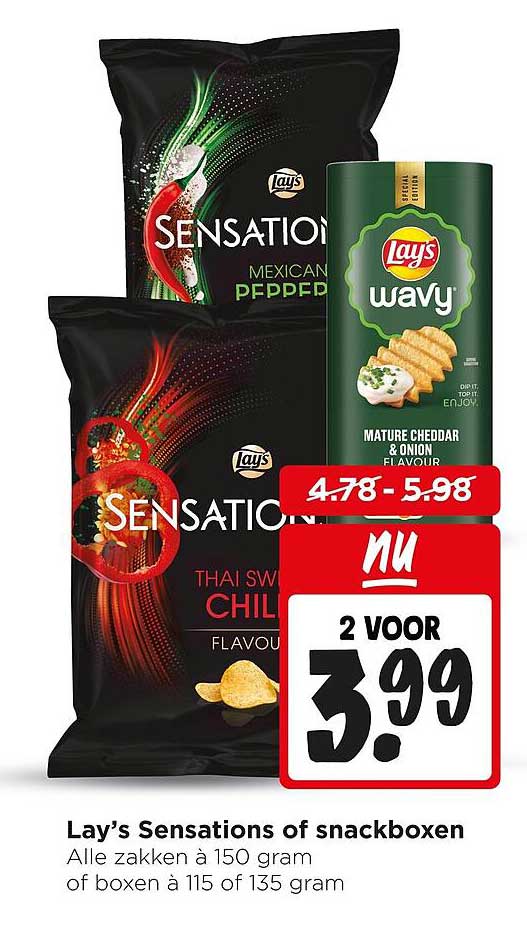 Lay’s Sensations of snackboxen Alle zakken à 150 gram of boxen à 115 of 135 gram 2 voor 3.99