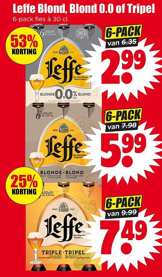 Leffe Blond, Blond 0.0 of Tripel 6-pack fls à 30 cl