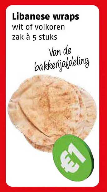 Libanese wraps wit of volkoren zak à 5 stuks Van de bakkerijafdeling