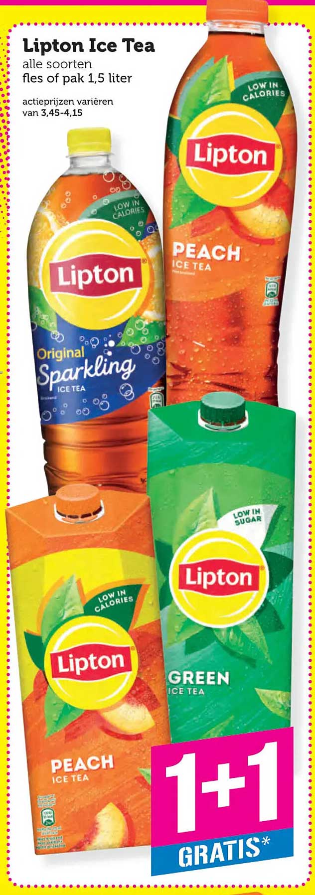 Lipton Ice Tea alle soorten fles of pak 1,5 liter 1+1 gratis