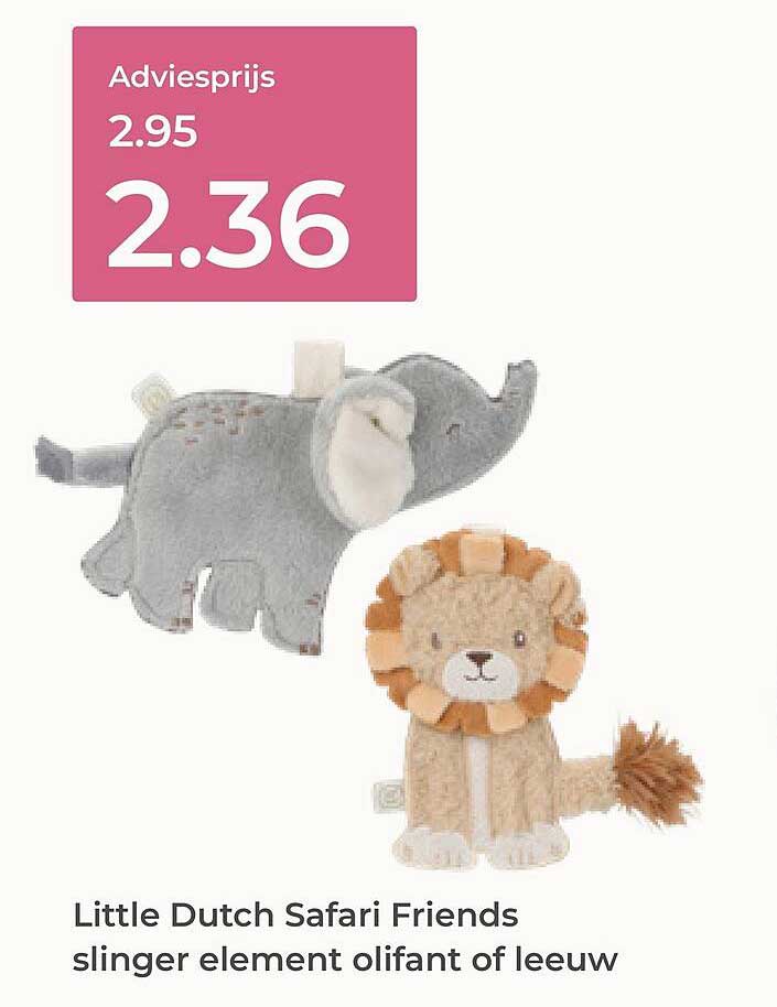 Little Dutch Safari Friends slinger element olifant of leeuw