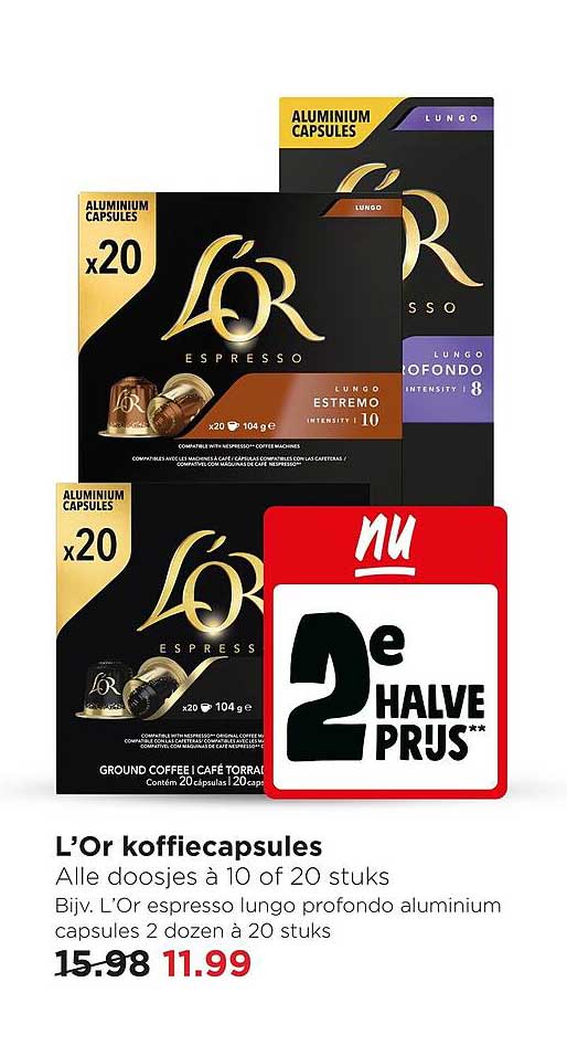 L’Or koffiecapsules Alle doosjes à 10 of 20 stuks 2e halve prijs