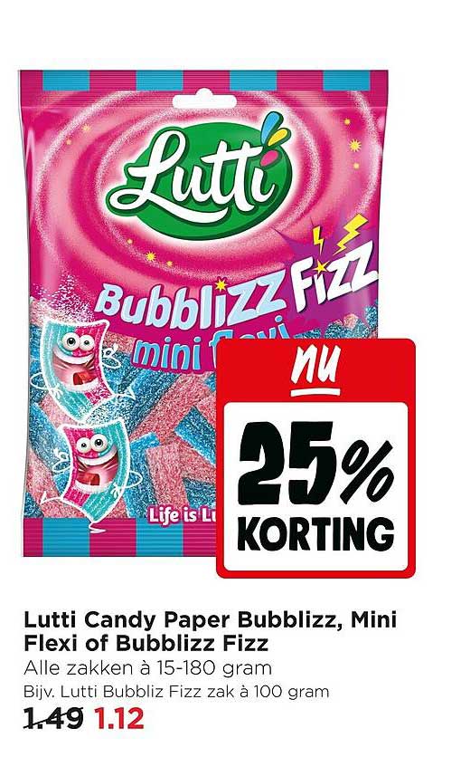 Lutti Candy Paper Bubblizz, Mini Flexi of Bubblizz Fizz 25% KORTING