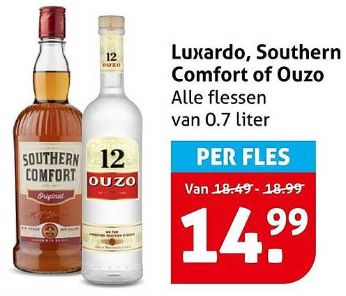 Luxardo, Southern Comfort of Ouzo Alle flessen van 0.7 liter PER FLES