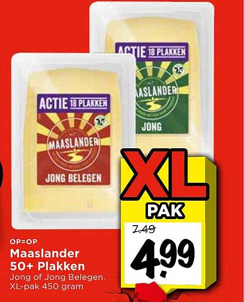 Maaslander 50+ Plakken Jong of Jong Belegen. XL-pak 450 gram